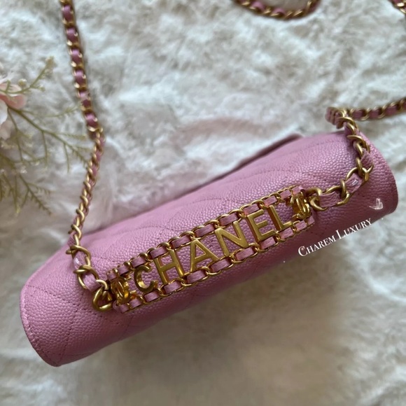 22S CHANEL Pick Me Up 💗 WOC Wallet On Chain Pink Caviar Bag Gold Top Handle - Picture 3 of 9